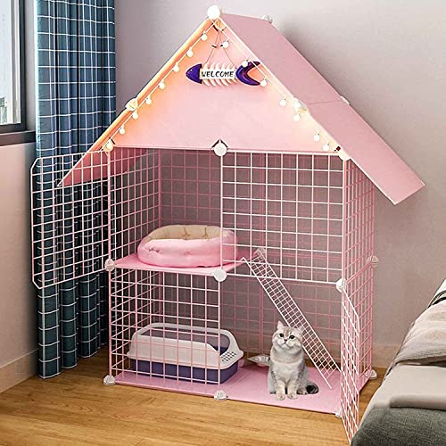 NEZIH Katzenkäfige Für Kätzchen Zum Schlafen, Katzenhaus Mit Dach Und Tür, Metallkäfigkäfige Innen/Im Freien/Pink von NEZIH