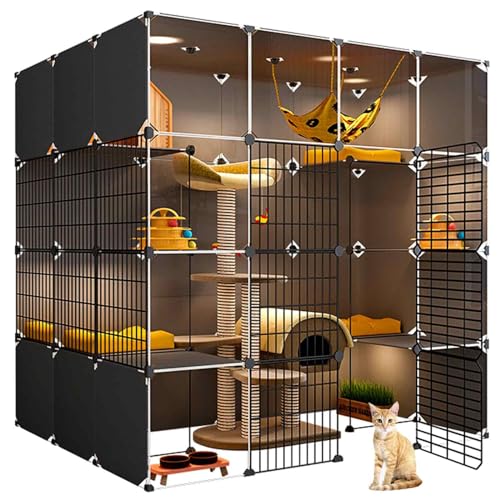 NEZIH Katzenkäfige Innen In Indoor Xl, Xxl, Cat House Innenkastenmöbel Groß, Katzenhaus, Transparentes Design, Doppelschichtgewichtete Plattform, Einfach Zu Montieren Der Cattery (Suite)/C/142*107*142 von NEZIH