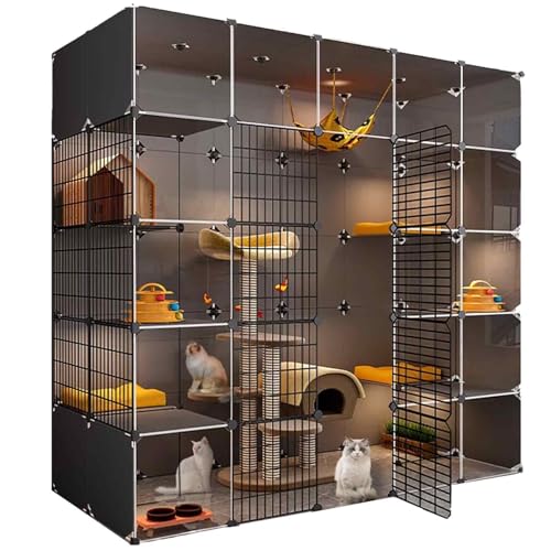 NEZIH Katzenkäfige Innen In Indoor Xl, Xxl, Cat House Innenkastenmöbel Groß, Katzenhaus, Transparentes Design, Doppelschichtgewichtete Plattform, Einfach Zu Montieren Der Cattery (Suite)/C/177*72*177C von NEZIH