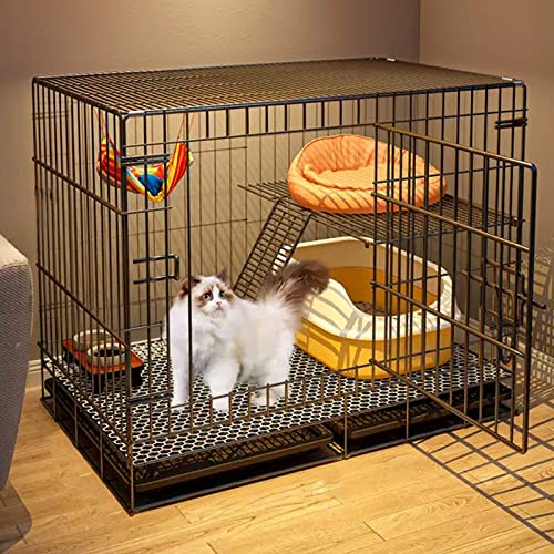 NEZIH Katzenkäfige Mit Müllblattschalen, 360 Schwenkrädern, Gitterfußpolster, Hängematte, Haustier -Spielstall, Für Hunde/Meerschweinchen/Frettchen/E-Black/68 * 49 * 59Cm von NEZIH