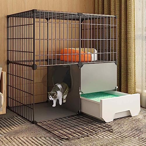 NEZIH Katzenkisten Mit Katzentoilette, Katzen-Playpens, Metall Und Abs-Kunststoff, Ultra-Weite Plattform/B/Black - 75 * 49 * 73Cm von NEZIH