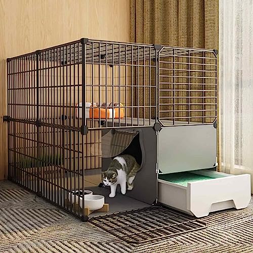 NEZIH Katzenkisten Mit Katzentoilette, Katzen-Playpens, Metall Und Abs-Kunststoff, Ultra-Weite Plattform/B/Black-75 * 95 * 73Cm von NEZIH