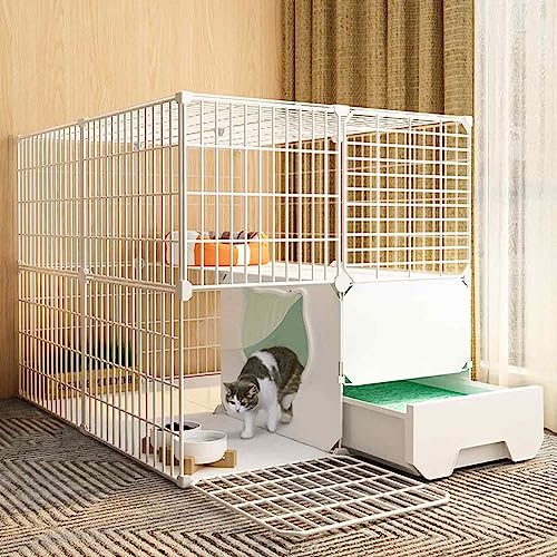 NEZIH Katzenkisten Mit Katzentoilette, Katzen-Playpens, Metall Und Abs-Kunststoff, Ultra-Weite Plattform/B/White - 75 * 95 * 73Cm von NEZIH