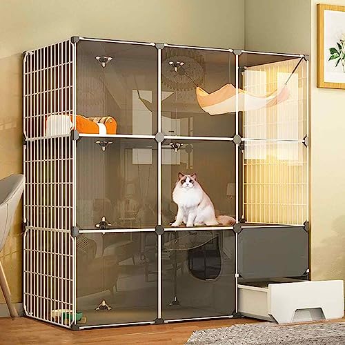 NEZIH Katzenvilla, Katzenspielstifte Für Innenräume, Pet-Playpen Für Katzen, Transparentes Design, Doppelschicht Gewichtete Plattform/105 * 45 * 105Cm von NEZIH