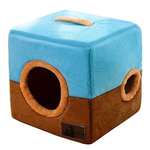 NGHSDO hundebett Hundehütte Comfortable Hundehaus for kleine mittelgroße Hunde-Winter-warme Platz Katzenbett Schöne Welpen Nest Pet Products (Color : Blue Brown, Size : S) von NGHSDO