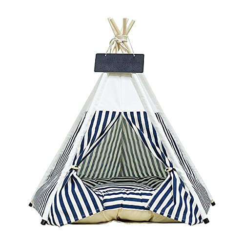 Hundebett Haustier Tipi Katze Hund Tipi Waschbares Zelt Atmungsaktives Haustierzelt Häuser Bett für Haustiere Indoor Outdoor (Größe: Medium) (Blau Klein) von NGOWOWQAZFHJK