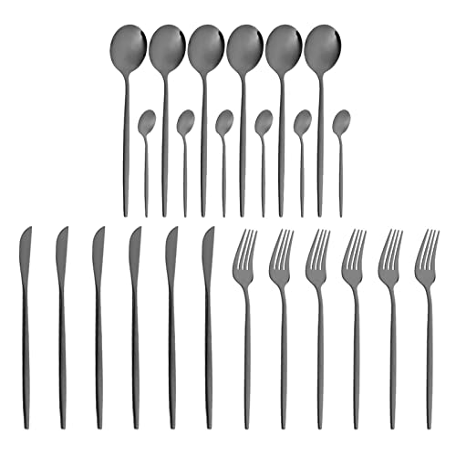 Küchen-Besteck-Set,24pcs Edelstahl Besteck-Set - Leicht zu reinigen Mehrzweck-Küchen-Besteckzubehör für Mittagessen, Abendessen, Kaffee, Tee, Desserts und von NGUMMS