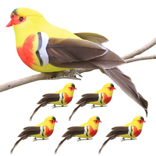 Simulierte Vögel Ornament, künstliche Simulation Schaum Feder Vögel - 6pcs Künstliche Gelb Ornament,Lebendige bunte Vögel Dekoration für , Garten, zu Hause, Hochzeit von NGUMMS