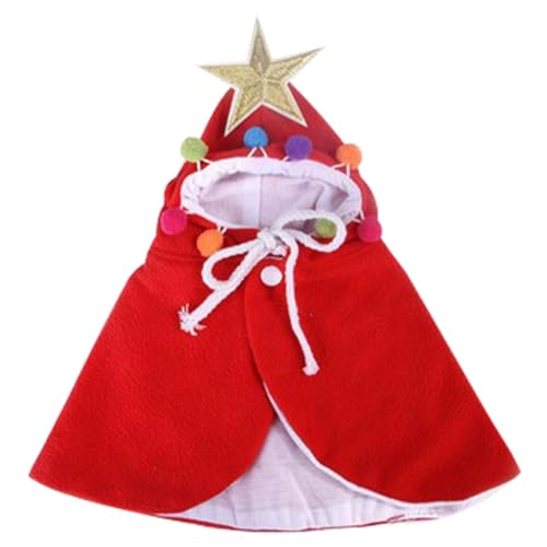 NHJGYSDY Weihnachten Katze Umhang Kostüm Weihnachten Haustier Kleidung mit Stern und Pompons Cosplay Party Kostüm Weihnachtsbaum Cosplay Lustiger Haustier Umhang für kleine Hunde & Katzen Kätzchen von NHJGYSDY