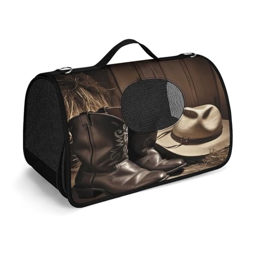 Haustier-Handtasche, Cowboy-Handtasche mit schwarzem Hut, Westernstiefel, modische Hundetragetasche für Katzen und kleine Hunde, jede Reise und Outdoor-Aktivitäten. von NHYDSPQ