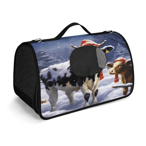 Haustier-Handtasche, Weihnachts-Schneekuh-Druck, modische Hundetragetasche für Katzen und kleine Hunde, jede Reise und Outdoor-Aktivitäten. von NHYDSPQ