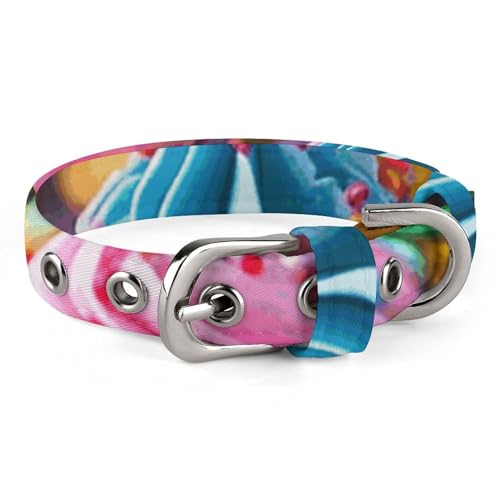 Hundehalsband mit buntem "Happy Birthday"-Cupcakes-Aufdruck, personalisierbares Haustierhalsband, Katzenhalsband für kleine und mittelgroße Hunde, verstellbare Größen von NHYDSPQ