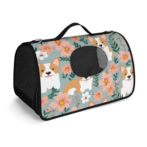 NHYDSPQ Corgi Haustier-Handtasche, Blumenmuster, Frühlingsgarten-Druck, modische Hundetragetasche für Katzen und kleine Hunde, jede Reise und Outdoor-Aktivität, 45 x 26 x 23,5 cm, Stil von NHYDSPQ