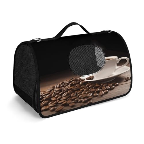 NHYDSPQ Haustier-Handtasche, Kaffeetasse und Kaffeebohnen-Druck, modische Hundetragetasche für Katzen und kleine Hunde, jede Reise und Outdoor-Aktivität, 45 x 26 x 23,5 cm, Stil von NHYDSPQ