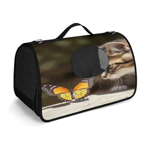 NHYDSPQ Haustier-Handtasche, Katzen- und Schmetterlingsdruck, modische Hundetragetasche für Katzen und kleine Hunde, jede Reise und Outdoor-Aktivität, 45 x 26 x 23,5 cm, Stil von NHYDSPQ