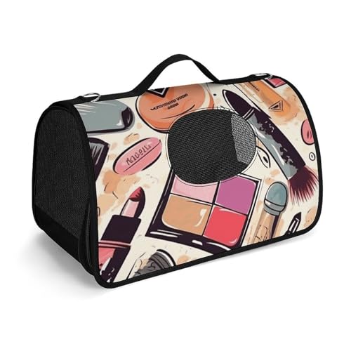 NHYDSPQ Haustier-Handtasche, Kosmetik- und Make-up-Themen-Druck, Haustier-Handtasche, modische Hundetragetasche für Katzen und kleine Hunde, jede Reise und Outdoor-Aktivität, 45 x 26 x 23,5 cm, Stil von NHYDSPQ