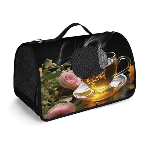 NHYDSPQ Haustier-Handtasche, Tasse Tee bedruckt, modische Hundetragetasche für Katzen und kleine Hunde, jede Reise und Outdoor-Aktivität, 45 x 26 x 23,5 cm, Stil von NHYDSPQ