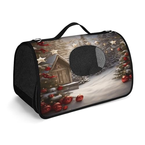 NHYDSPQ Haustier-Handtasche, Weihnachts-Holzdruck, modische Hundetragetasche für Katzen und kleine Hunde, jede Reise und Outdoor-Aktivität, 45 x 26 x 23,5 cm, Stil von NHYDSPQ