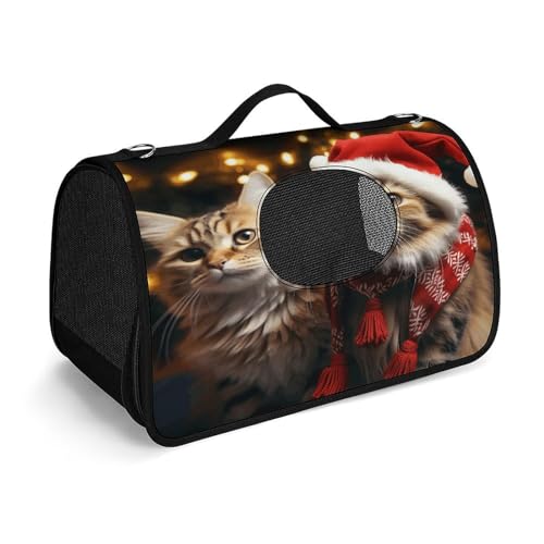 NHYDSPQ Haustier-Handtasche, Weihnachts-Katzen-Druck, modische Hundetragetasche für Katzen und kleine Hunde, jede Reise und Outdoor-Aktivität, 45 x 26 x 23,5 cm, Stil von NHYDSPQ