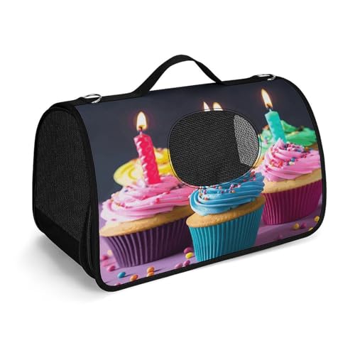 NHYDSPQ Haustier-Handtasche, bunte Happy Birthday Cupcakes Druck, modische Hundetragetasche für Katzen und kleine Hunde, jede Reise und Outdoor-Aktivität, 45 x 26 x 23,5 cm, Stil von NHYDSPQ