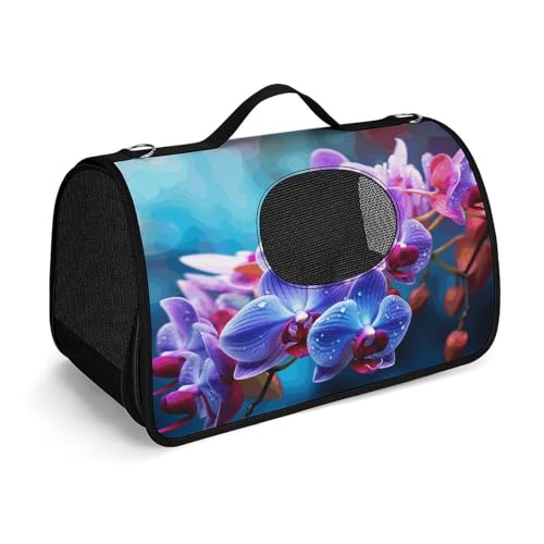 NHYDSPQ Haustier-Handtasche, bunte Orchideen-Blumendruck, modische Hundetragetasche für Katzen und kleine Hunde, jede Reise und Outdoor-Aktivität, 45 x 26 x 23,5 cm, Stil von NHYDSPQ