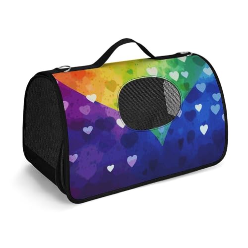 NHYDSPQ Haustier-Handtasche, bunte Regenbogen-Herz-Druck, modische Hundetragetasche für Katzen und kleine Hunde, jede Reise und Outdoor-Aktivität, 45 x 26 x 23,5 cm, Stil von NHYDSPQ