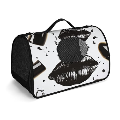 NHYDSPQ Haustier-Handtasche, coole schwarze Lippenstift-Lippen-Druck, modische Hundetragetasche für Katzen und kleine Hunde, jede Reise und Outdoor-Aktivität, 45 x 26 x 23,5 cm, Stil von NHYDSPQ