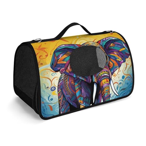 NHYDSPQ Haustier-Handtasche, farbenfroher Elefanten-Druck, modische Hundetragetasche für Katzen und kleine Hunde, jede Reise und Outdoor-Aktivität, 45 x 26 x 23,5 cm, Stil von NHYDSPQ