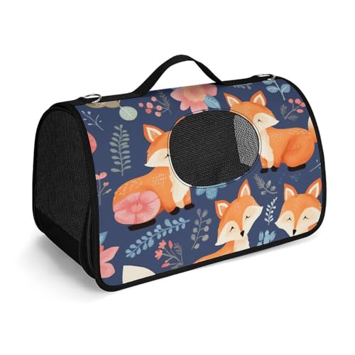 NHYDSPQ Haustier-Handtasche, niedlicher Fuchs-Blumendruck, modische Hundetragetasche für Katzen und kleine Hunde, jede Reise und Outdoor-Aktivität, 45 x 26 x 23,5 cm, Stil von NHYDSPQ