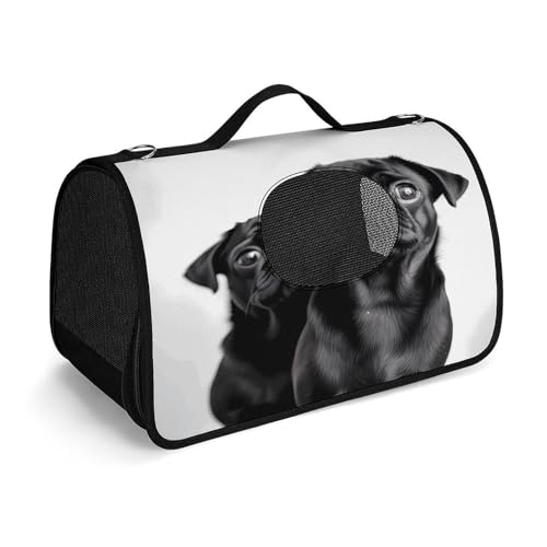 NHYDSPQ Haustier-Handtasche, niedlicher schwarzer Mops-Aufdruck, modische Hundetragetasche für Katzen und kleine Hunde, jede Reise und Outdoor-Aktivität, 45 x 26 x 23,5 cm, Stil von NHYDSPQ