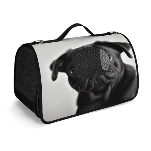 NHYDSPQ Haustier-Handtasche, niedlicher schwarzer Mops-Aufdruck, modische Hundetragetasche für Katzen und kleine Hunde, jede Reise und Outdoor-Aktivität, 45 x 26 x 23,5 cm, Stil von NHYDSPQ