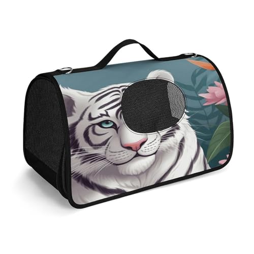 NHYDSPQ Haustier-Handtasche, niedlicher weißer Tige-Druck, modische Hundetragetasche für Katzen und kleine Hunde, jede Reise und Outdoor-Aktivität, 45 x 26 x 23,5 cm, Stil von NHYDSPQ