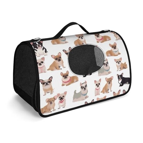 NHYDSPQ Haustier-Handtasche, niedliches Chihuahua-Mops-Muster, modische Hundetragetasche für Katzen und kleine Hunde, jede Reise und Outdoor-Aktivität, 45 x 26 x 23,5 cm, Stil von NHYDSPQ