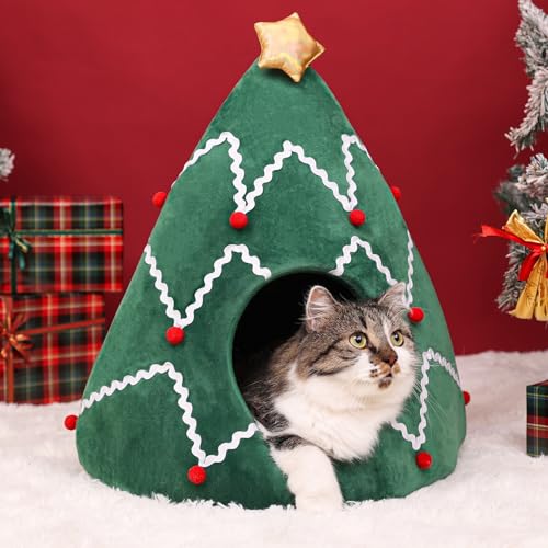 NIBESSER Katzenbett Weihnachten Hundebetten Weich Waschbar Katzenhöhle Weihnachtsbaum Haustierbett Hundesofa Katzensofa Schlafplatz für Katzen Hunde von NIBESSER