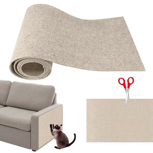 Selbstklebend Kratzteppich Kratzmatte für Katzen DIY Zuschneidbare Selbstklebende Katzenkratzmatte Langlebig Schützt Teppiche, Sofas, Möbel, Khaki, 40x200cm von NIBESSER