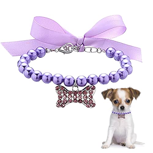 NICERAM Perlenhalsbänder für Hunde - Blin Strasssteine Verstellbarer Katzenhalsbandschmuck mit Umhängeband - Haustier-Perlenkette für Hunde, Katzen, Welpen, Kätzchen von NICERAM