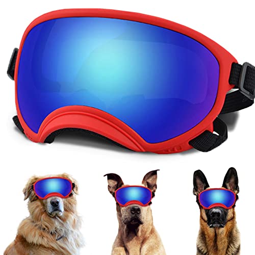 NICERINC PET Hunde-Sonnenbrille, UV-Schutz, winddicht, geeignet für mittelgroße und große Hunde, Augenschutz, weiche Hundebrille, Schwarz, Large, Modern, Rotblau von NICERINC PET