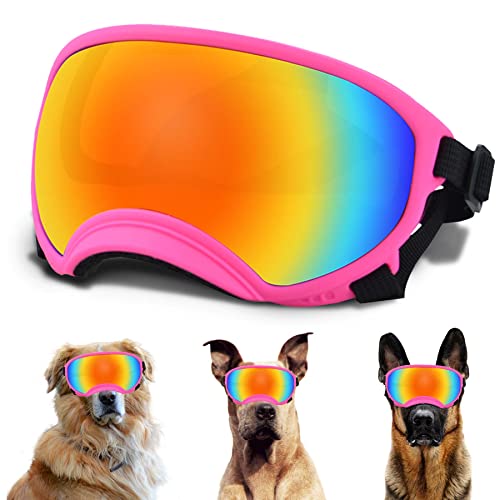 Große Hunde-Sonnenbrille mit verstellbarem Riemen, UV-Schutz, winddicht, geeignet für mittelgroße und große Hunde, Augenschutz, weiche Hundebrille von NICERINC PET