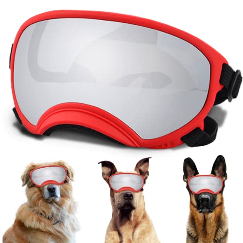 Große Hunde-Sonnenbrille mit verstellbarem Riemen, UV-Schutz, winddicht, geeignet für mittelgroße und große Hunde, Augenschutz, weiche Hundebrille von NICERINC PET