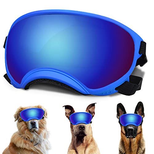 Große Hundesonnenbrille mit verstellbarem Riemen, UV-Schutz, winddicht, geeignet für mittelgroße und große Hunde, Augenschutz (bunt) von NICERINC PET