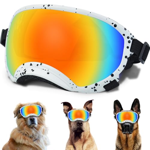 Große Hundesonnenbrille mit verstellbarem Riemen, UV-Schutz, winddicht, geeignet für mittelgroße und große Hunde, Augenschutz, weiche Hundebrille von NICERINC PET