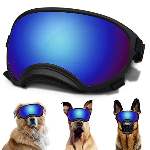 Große Hundesonnenbrille mit verstellbarem Riemen, UV-Schutz, winddicht, geeignet für mittelgroße und große Hunde, Augenschutz (bunt) von NICERINC PET