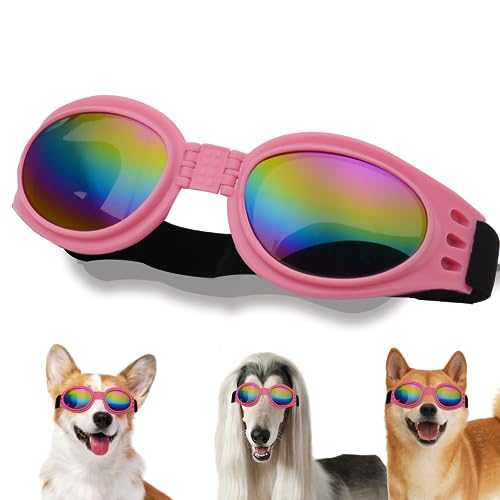 Hundebrille, Haustierbrille, UV-Schutz, Brille mit verstellbarem Riemen für kleine Hunde, Sommerdekoration für Haustiere (rosa Rahmen) von NICERINC PET