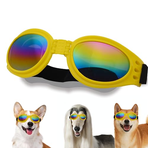 Hundebrille, UV-Schutz, Brille mit verstellbarem Riemen für kleine Hunde, Sommerdekoration für Haustiere (gelber Rahmen) von NICERINC PET