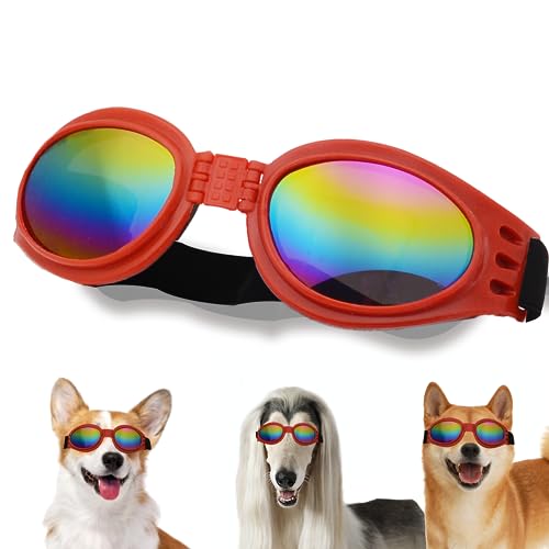 Hundebrille, UV-Schutz, Brille mit verstellbarem Riemen für kleine Hunde, Sommerdekoration für Haustiere (roter Rahmen) von NICERINC PET