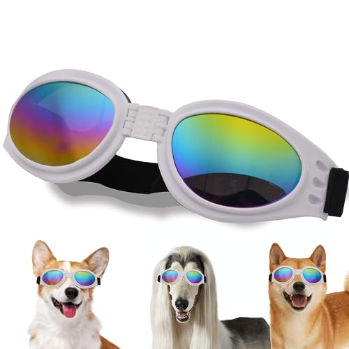 Hundebrille, UV-Schutz, Brille mit verstellbarem Riemen für kleine Hunde, Sommerdekoration für Haustiere (weißer Rahmen) von NICERINC PET