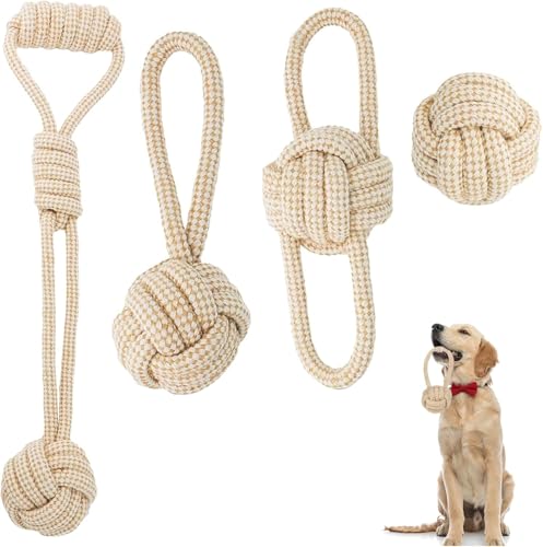 NICEWIN Durable Rope Dog Toys for Large Dogs - Set of 4 Robust Ball Toys for Medium to Large Dogs & Active Puppies, Ideal for Dental Care von NICEWIN