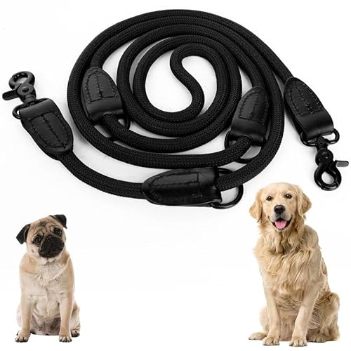 NICEWIN Multifunktionale Hundeleine - Verstellbare Doppelleine mit 2 Karabinern und 3 Ringen, Ideal für Große & Mittelgroße Hunde, Belastbar bis 200 kg - Schwarz (2,3 m x 1,1 cm) von NICEWIN