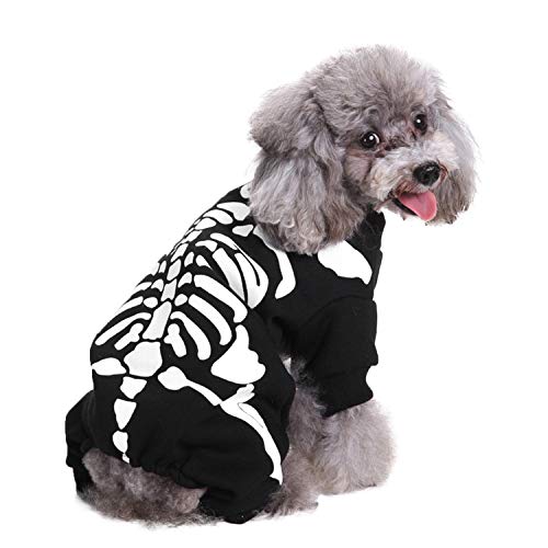 Hundeschädel Kostüm Halloween Kostüm Kapuzenshirts Sweatshirt mit Hut Cosplay Pullover Kleid Hund Haustier Kleidung Hund Skelett Hoodie Haustier Schädel Reißverschluss Kleidung für Hunde von NICEYEA