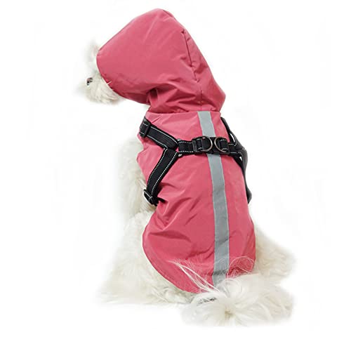 Hunde-Regenmantel mit Geschirr, Kapuze, Regenjacke, wasserdicht, Regenponcho, reflektierend, verstellbar, Mantel für Welpen, kleine, mittelgroße und große Hunde (L, Rosa) von NICNICPET